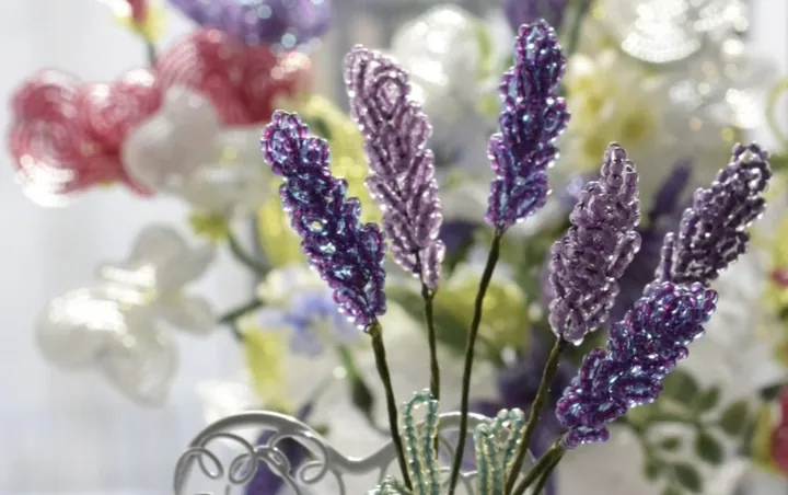 ビーズフラワー　体験レッスン　ラベンダーの花束